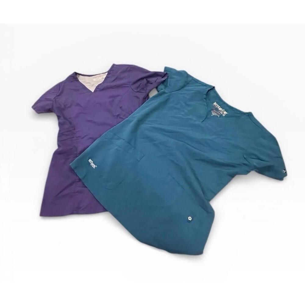 Grey’s Anatomy Signature Scrub Tops Size S – Purple & Teal (Lot of 2)